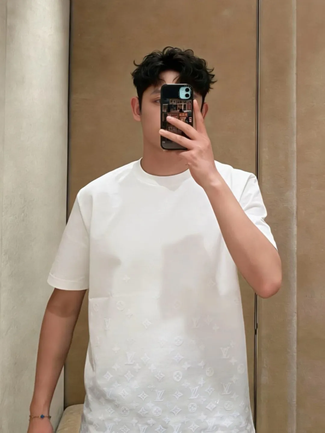 Louis Vuitton/Louis Vuitton 26ss flocked presbyopia hollow gradient short sleeves